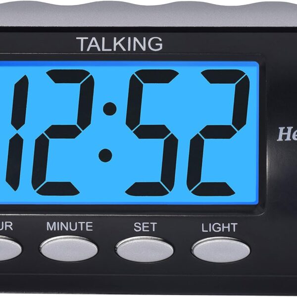 Talking alarm clock for Visually Impaired - Large Numbers Desk Clock - Day Clock for Seniors - Battery Operated Large Display , Digital Clock, Digital (Silver)
