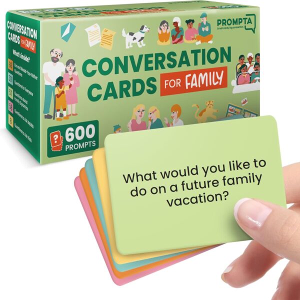 600 Conversation Cards for Families – Fun Convo Starters Card Game for Adults and Children – Road Trip Must Have Travel Activity to Get to Know Your Family – Kids Dinner Time