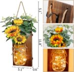 AerWo Sunflower Mason Jar Sconces Wall Decor Set of 2, Upgraded Hanging Sunflower Wall Decor with Remote LED Fairy Lights Rustic Wall Sconces for Farmhouse Kitchen Decorations Wall Home Decor - Image 2