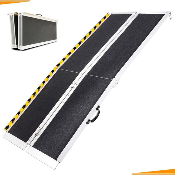 Portable Wheelchair Ramp 7FT, 84" L x 29" W Non-Skid Aluminum Foldable Handicap Ramps for Steps, 800lbs Capacity Threshold Ramps, Lightweight with Handle, for Home,Stairs,Doorways,Curbs (7FT)
