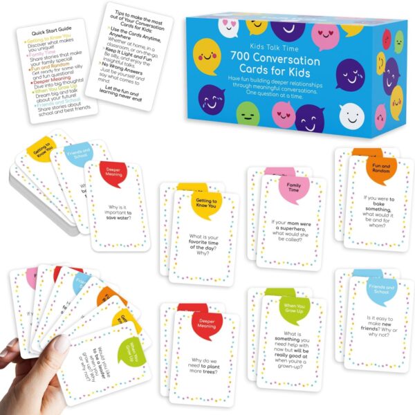 700 Conversation Cards for Kids, Fun Kids Conversation Starter Cards for Kids, Teens, Family Night, Dinner, Play Conversation Games, Color-Coded Across 6 Topics, Take Anywhere - TalkWise