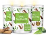 Magnificent 101 3 Long Lasting Pure Sage + Palo Santo Candles | 3.5 Oz Each - 42 Hour Burn | Natural, Organic Soy Candles for House Energy Cleansing & Manifestation Sage Smudge Kit Incense