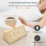 DreamSky Wooden Digital Alarm Clocks for Bedrooms - Electric Desk Clock with Large Numbers, USB Port, Battery Backup Alarm, Adjustable Volume, Dimmer, Snooze, DST, 12/24H, Wood Décor (White) - Image 6
