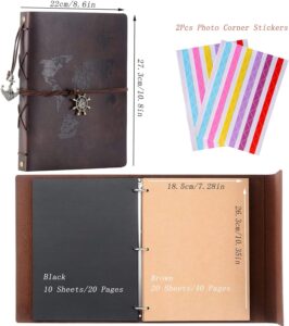 Scrapbook Album,ZEEYUAN Travel Album Leather Photo Album Vintage DIY Memory Photo Book 60 Pages Our Adventure Book Scrape Book - Image 2