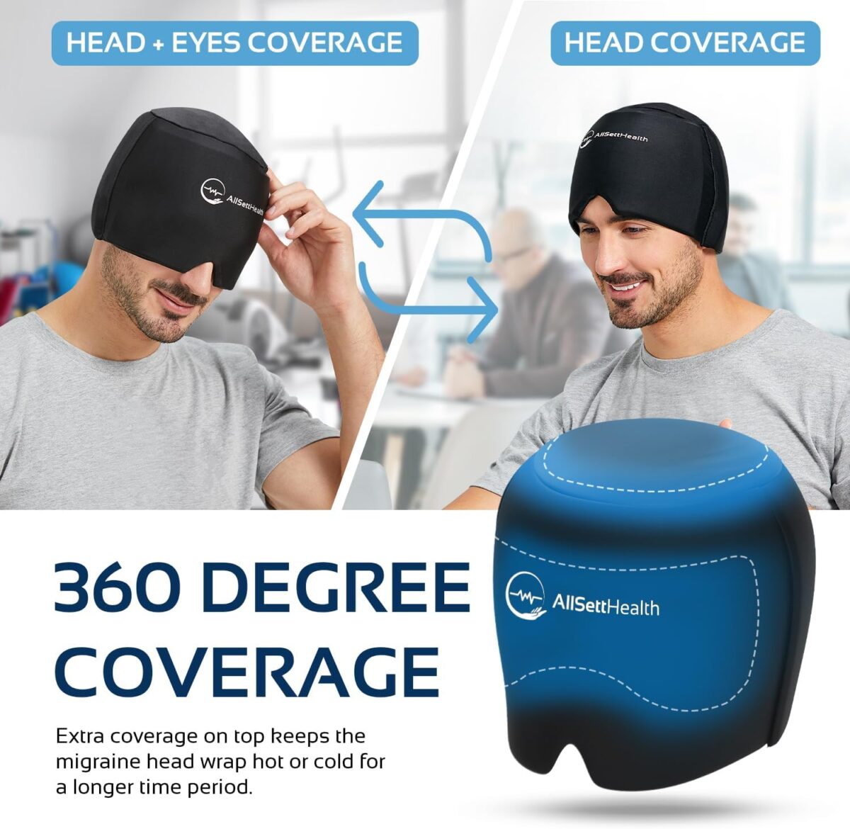 Patented Form Fitting Migraine Relief Ice Head Wrap | Headache and Migraine Hat | Hot and Cold Therapy for Puffy Eyes, Tension, Sinus and Stress Relief - Image 5