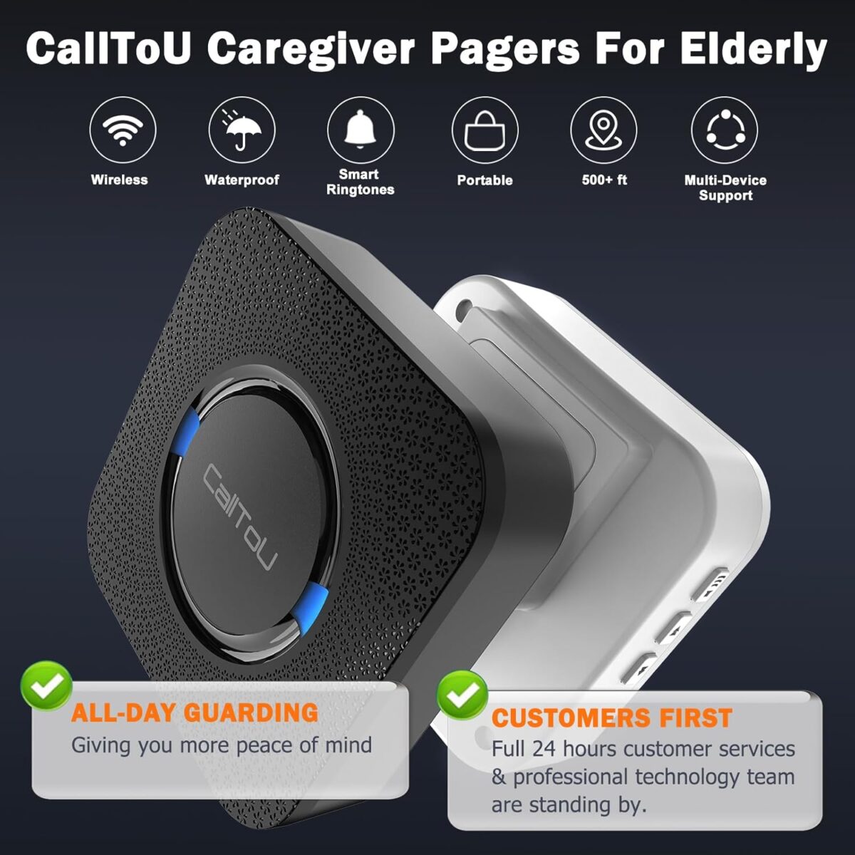 CallToU Caregiver Pager Wireless Call Bell Alert Button for Seniors/Elderly/Patients 1 Plugin Receiver 1 Waterproof Transmitter - Image 3