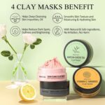 4 Pcs Clay Facial Mask Set - Turmeric, Vitamin C, Green Tea, Dead Sea Mud, and Rose Clay Skin Care Mask for Deep Cleansing, Moisturizing, and Refining Pores - 240g - Image 3