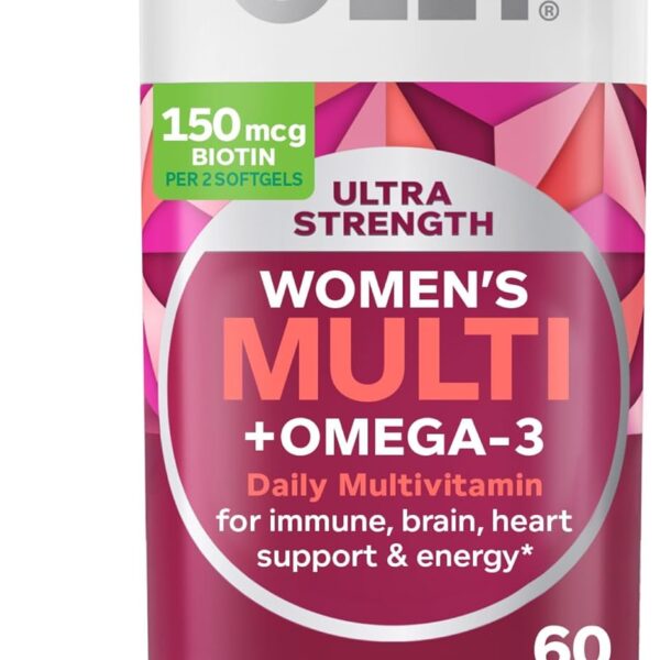 OLLY Ultra Women's Multi Softgels, Overall Health and Immune Support, Omega-3s, Iron, Vitamins A, D, C, E, B12, Daily Multivitamin, 30 Day Supply - 60 Count