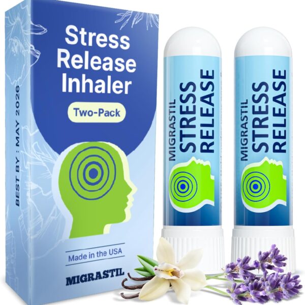 Migrastil Stress Release Inhaler 2-Pack, Calm Aromatherapy Formula, Natural Stress Relief with Peru Balsam and Other Essential Oils. Made in The USA.