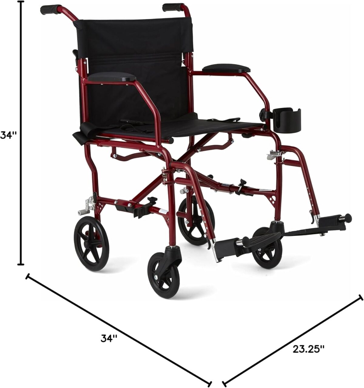 Medline Ultra Lightweight Transport Wheelchair for Adults, Foldable, 19-Inch Seat Width, Red Frame, Black Upholstery - Image 8