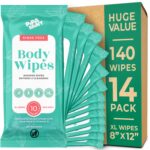 Body Wipes - (14 Pack) - 140 XL Bath Wipes for Adults No Rinse, Adult Wipes for Elderly - Body & Face Gentle Skin Cleansing, Shower Wipes Bathing for Travel, Elderly, Car, Gym, Camping (8x12 Inch)