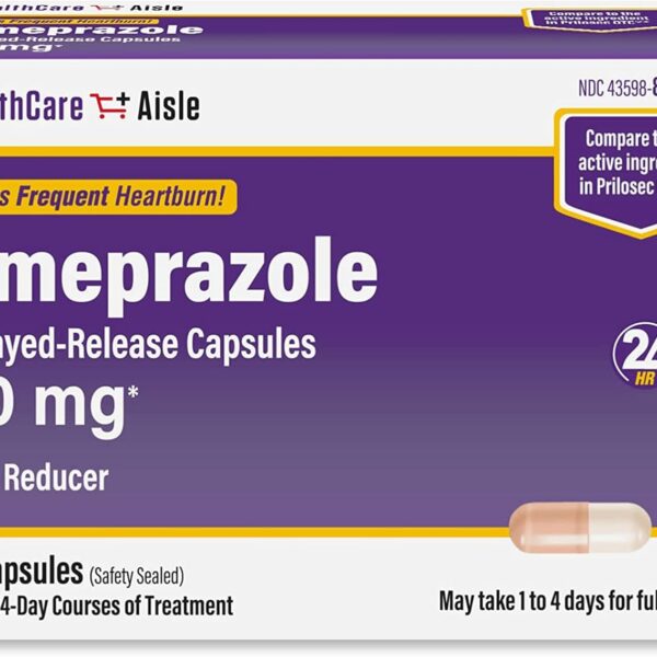 HealthCareAisle Omeprazole 20 mg, 42 Delayed-Release Capsules - Acid Reducer, Treats Frequent Heartburn, 42 Count (Pack of 1)