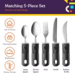Special Supplies Adaptive Utensils (5-Piece Kitchen Set) Wide, Non-Weighted, Non-Slip Handles for Hand Tremors, Arthritis, Parkinson’s or Elderly Use - Stainless Steel (Black) - Image 4