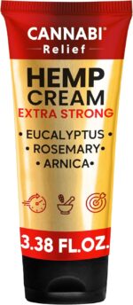 Саnnаbі Rеlіеf Hemp Cream Maximum Strength 3.38 FL. OZ — Massage Muscles, Joints, and Back Target Area — 10-in-1 Potent Formula | Gel Infused with Hemp Oil, Arnica, Menthol, Rosemary, Calendula