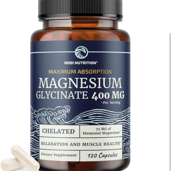 Magnesium Glycinate 400mg | High Absorption Formula for Sleep, Calm, Muscle Relaxation, Heart, Bone & Nerve Support for Women & Men | Chelated Magnesium Glycinate Supplement | 120 Ct (2 Month Supply)