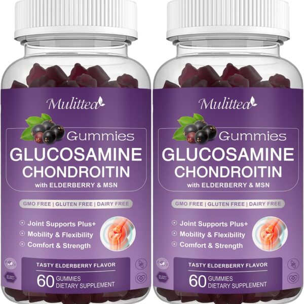 Glucosamine Chondroitin Gummies - Extra Strength Joint Support Supplement with MSM & Elderberry for Natural Joint, Antioxidant Immune Support for Adults, Men & Women-(2 Pack)