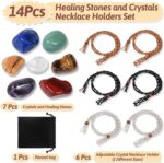 Crystals Necklace Holders and Healing Stones Set, 6Pcs Adjustable Crystal Cage with 7 Chakra Crystals and Healing Stones for Yoga, Meditation, Jewelry Gift and Home Decor - Image 2