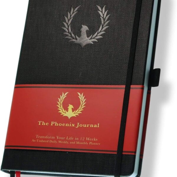 The Phoenix Journal - Best Daily Goal Planner, Organizer, & Calendar for Goal Setting, Gratitude, Happiness, & Productivity - Vision Board & Habit Tracking - 12 Weeks, Undated, Hardcover - Black