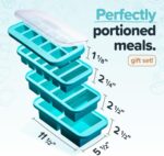 Souper Cubes Silicone Freezer Molds Gift Set with 2 Tbsp, 1/2, 1, and 2 Cup Silicone Freezer Trays With Lids - Meal Prep and Kitchen Essentials Bundle - Aqua - Image 2