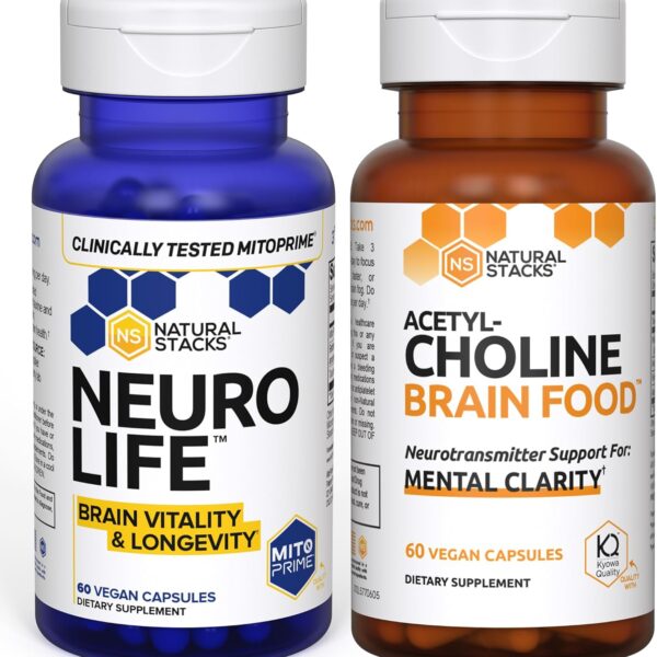 NATURAL STACKS NeuroLife + Acetylcholine Brain Food Bundle - Supports Mental Clarity & Brain Longevity* - 120 Total Capsules