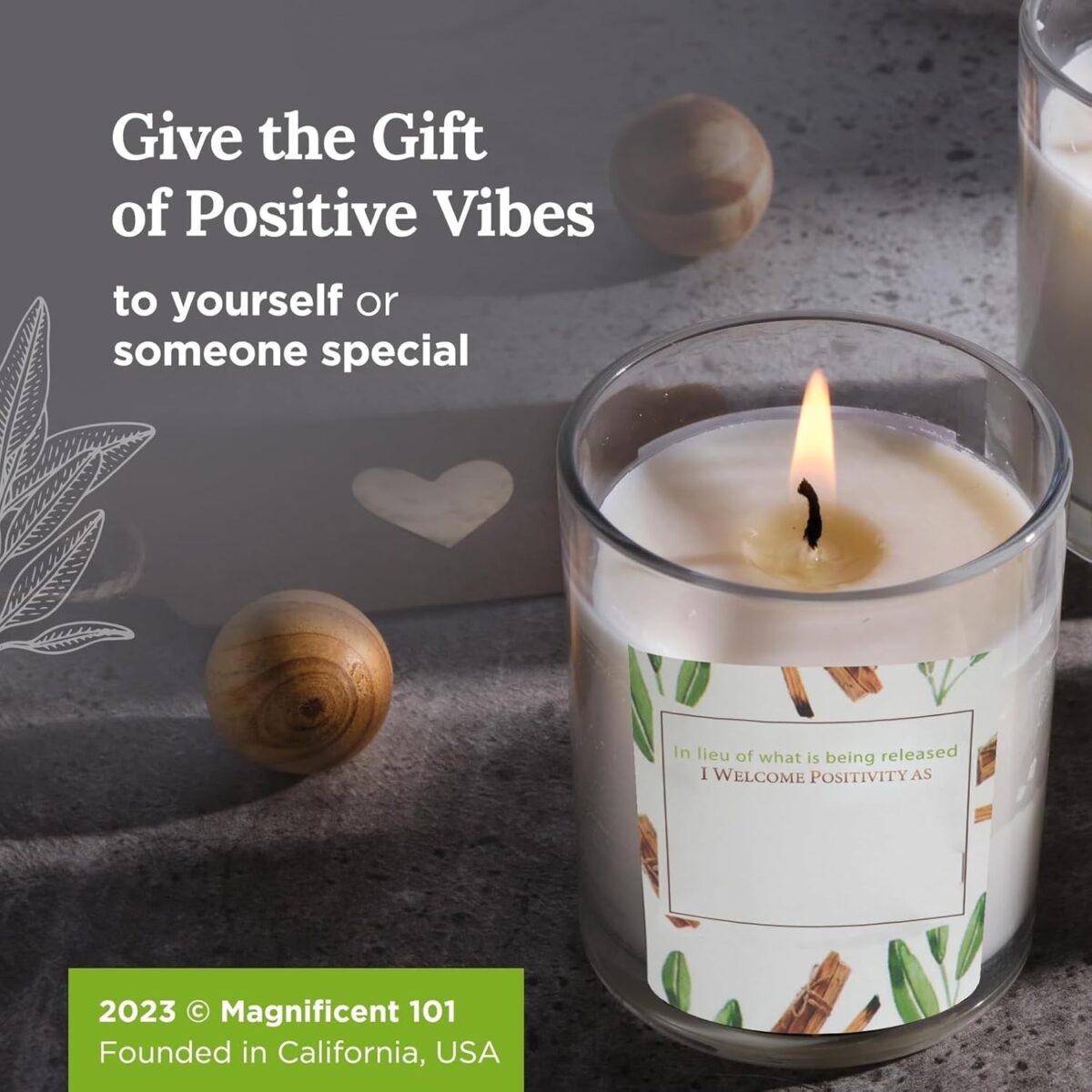 Magnificent 101 3 Long Lasting Pure Sage + Palo Santo Candles | 3.5 Oz Each - 42 Hour Burn | Natural, Organic Soy Candles for House Energy Cleansing & Manifestation Sage Smudge Kit Incense - Image 6