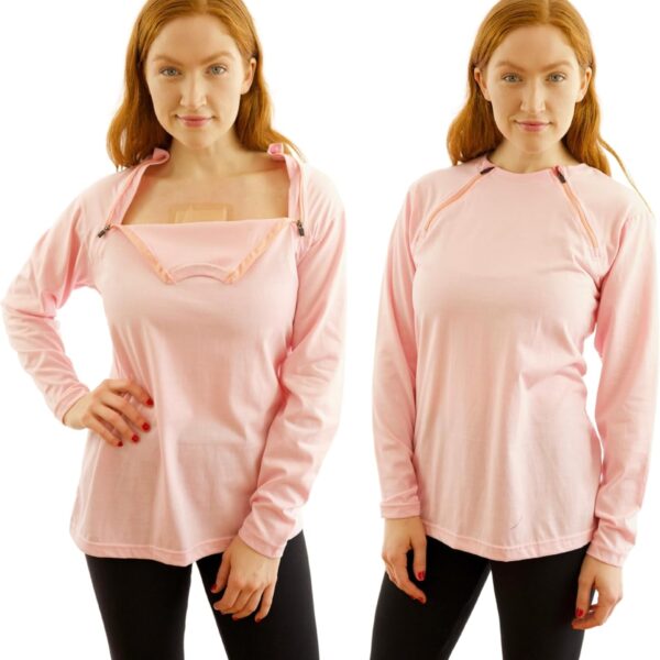 Inspired Comforts Women's Chemo Port Access Long Sleeve Shirt with Dual Zip Access