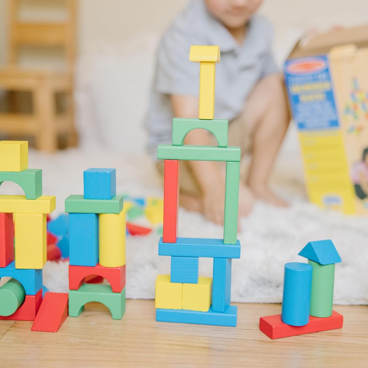Melissa & Doug Wooden Building Blocks Set - 100 Blocks in 4 Colors and 9 Shapes Classic Kids Toys, Colored Wood For Toddlers Ages 2+ - FSC-Certified - Image 7