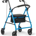 Medline Mobility Dependable Steel Rollator Walker, Light Blue, 300 lb. Weight Capacity, 6” Wheels, Adjustable Handle, Padded Seat & Backrest, Rolling Walker for Seniors and Mobility Impaired