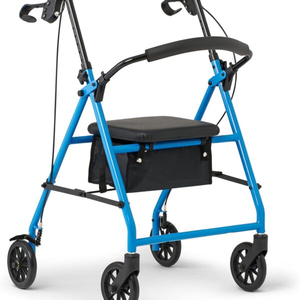 Medline Mobility Dependable Steel Rollator Walker, Light Blue, 300 lb. Weight Capacity, 6” Wheels, Adjustable Handle, Padded Seat & Backrest, Rolling Walker for Seniors and Mobility Impaired