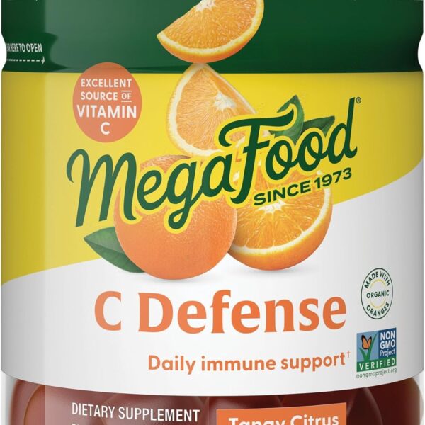MegaFood C Defense Daily Immune Support Supplement - Chewable Vitamin C Gummies, Tangy Citrus Flavor, Made with Real Food Like Orange & Cranberry, Vegan, Gluten-Free - 70 Gummy Vitamins, 35 Servings