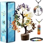Seven Chakra Healing Crystal Tree Kit with 7 Chakra Bracelet and 2 Pendant Necklace - Gemstones Money Bonsai Tree Decor for Spiritual Good Luck Gift, Birthday Gift for Women, Men, Home, Office