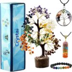 Seven Chakra Healing Crystal Tree Kit with 7 Chakra Bracelet and 2 Pendant Necklace - Gemstones Money Bonsai Tree Decor for Spiritual Good Luck Gift, Birthday Gift for Women, Men, Home, Office