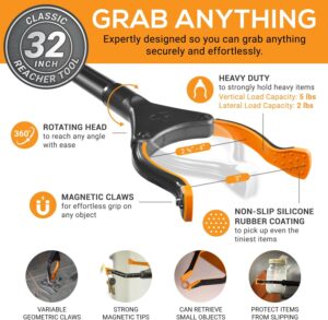 EZPIK Classic 32" Flexible Folding Grabber Tool for Elderly + Magnets, Reacher for Disabled & Seniors Heavy Duty Rotating Grippers for Reaching Underneath, Trash Grabbers & Pickers for Mobility 2-Pack - Image 4