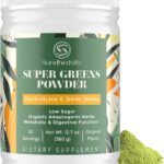 Super Greens Powder Superfood Supplement + Electrolytes & Tonic Herbs | Organic Greens, Adaptogens, Shilajit, Antioxidants, Prebiotic & Probiotic & Postbiotic | for Gut, Energy & Immune | 30 Servings