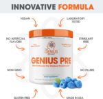 Genius Pre Caffeine-Free Pre Workout Boosted Energy, Focus, Performance Nootropic Formula AlphaSize, Citrulline Malate, CarnoSyn Beta Alanine Endurance, Stamina, Recovery, 20 Servings - Blue Raspberry - Image 6