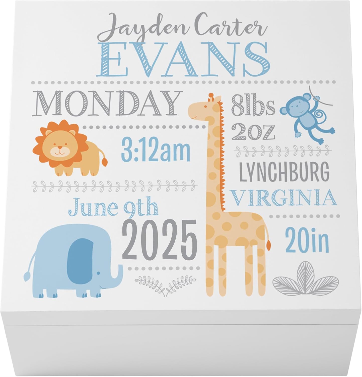 71su5Uw2kL._AC_SL1500_.jpg Let's Make Memories Personalized Baby's First Keepsake Box - Memento Storage - Memories Box - Nursery Décor - For Boys - 6" Hx12 Square - Image 1