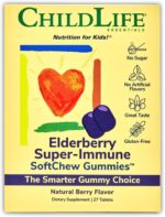 CHILDLIFE ESSENTIALS Elderberry Super-Immune SoftChew Gummies for Kids - Immune Support with Vitamin C & Vitamin D3, Elderberry Immune Supplement for Babies, Toddlers & Children - Berry, 27 Softchews