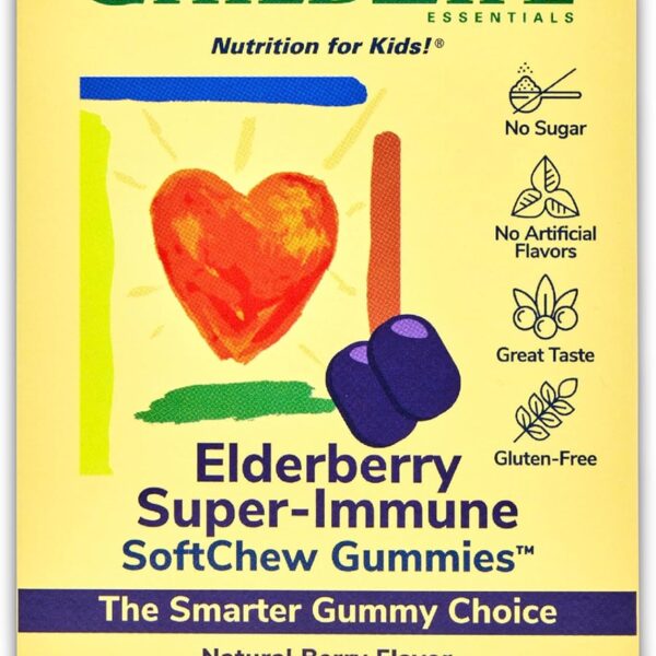 CHILDLIFE ESSENTIALS Elderberry Super-Immune SoftChew Gummies for Kids - Immune Support with Vitamin C & Vitamin D3, Elderberry Immune Supplement for Babies, Toddlers & Children - Berry, 27 Softchews