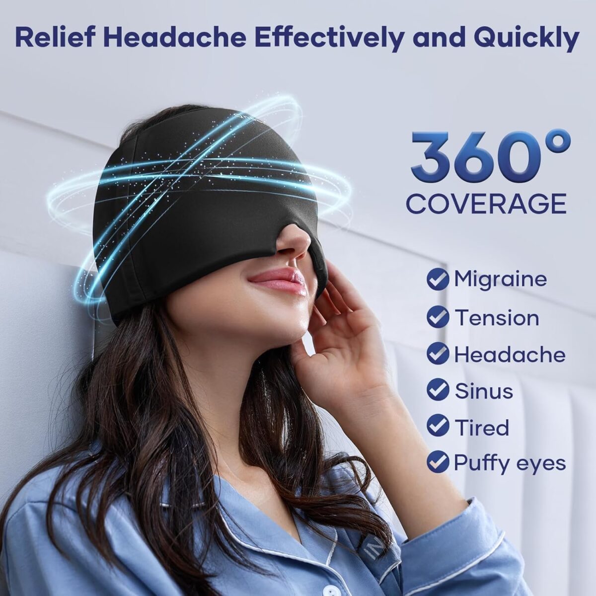 Migraine Relief Cap, Headache Relieve Cap Mask Products, Cooling Odorless Gel Ice Head Wrap for Tension, Stress,Hangover & Puffy Eyes - Image 2