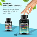 Elderberry Immune Support Supplement 8-in-1 Formula with Echinacea, Vitamin C & Zinc, Vitamin D 5000 IU, Turmeric, Ginger, Ashwagandha – 60 Capsules - Image 2
