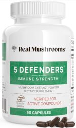 Real Mushrooms 5 Defenders Capsules - Organic Mushroom Extract w/Chaga, Shiitake, Maitake, Turkey Tail, Reishi Supplement for Focus, Immune Support Vegan, Non-GMO, 90 Caps