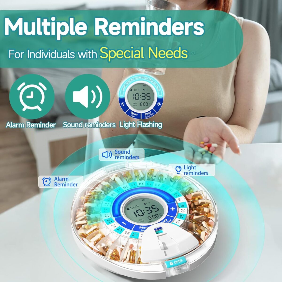 Windtrace Automatic Pill Dispenser for Elderly, Electronic Monthly Pill Organizer with Alarm & Light, 28 Day Smart Lock Medication Dispenser, Timed Pill Dispenser Machine for Prescriptions & Vitamins - Image 2