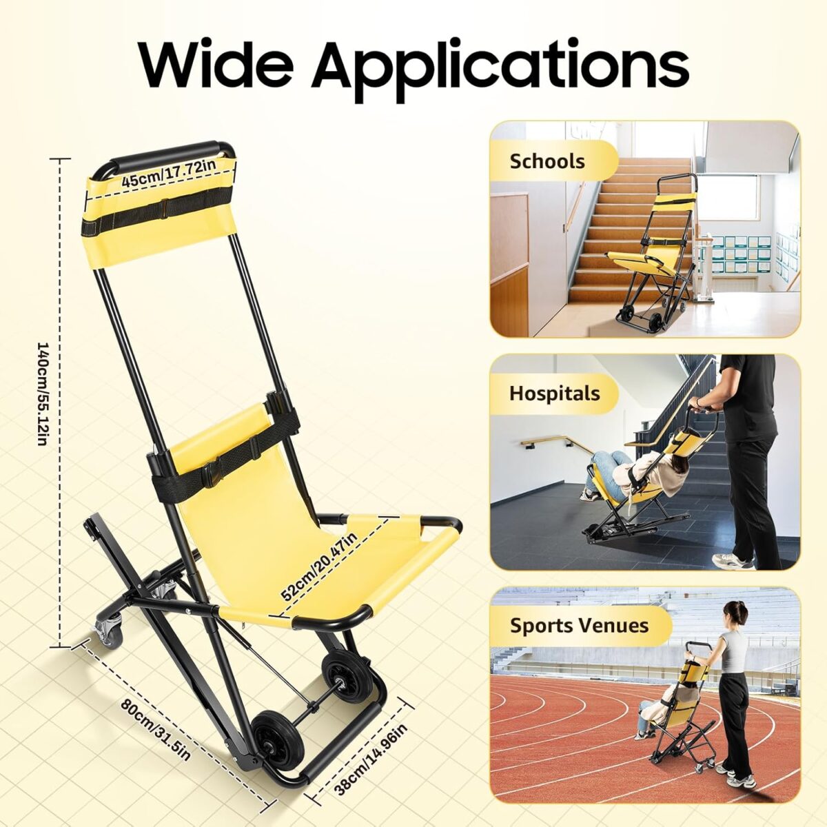 Manual Lift Stair Chair, Portable Aluminum Alloy Folding Transportation Stair Chair,for Daily Transfer Evacuation Chair to Assist Moving Elderly Lift Chair, 350 lbs Weight Capacity USA Stock - Image 2