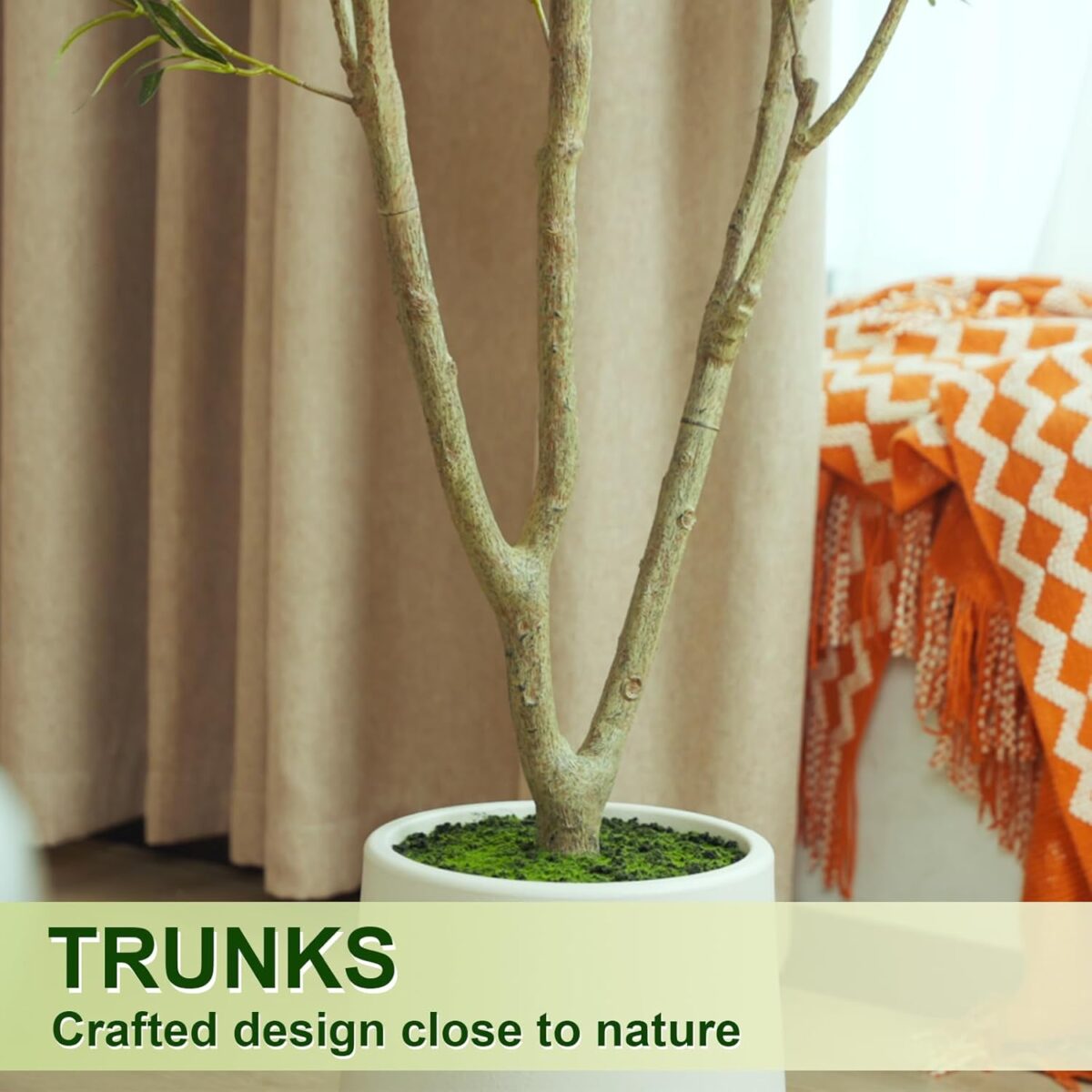 Olive Trees Artificial Indoor, 5FT Tall Faux Olive Tree with White Tall Planter, Artificial Plants with Natural Wood Trunk and Lifelike Fruits for Home Office Decor - Image 8