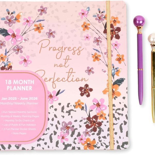 2025-2026 Monthly Large Planner- Daily, Weekly & Monthly Organizer with 3 Pens & Stickers - Progress Not Perfection, January 2025 to June 2026, Stylish & Durable