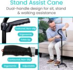 Vive Quad Canes - 4 Prong Folding Cane with Extra Handle for Men, Women & Seniors - Walking Sticks, Adjustable & Lightweight - Upright Offset Aid for Balance Support for Elderly, Handicap & Disabled - Image 2