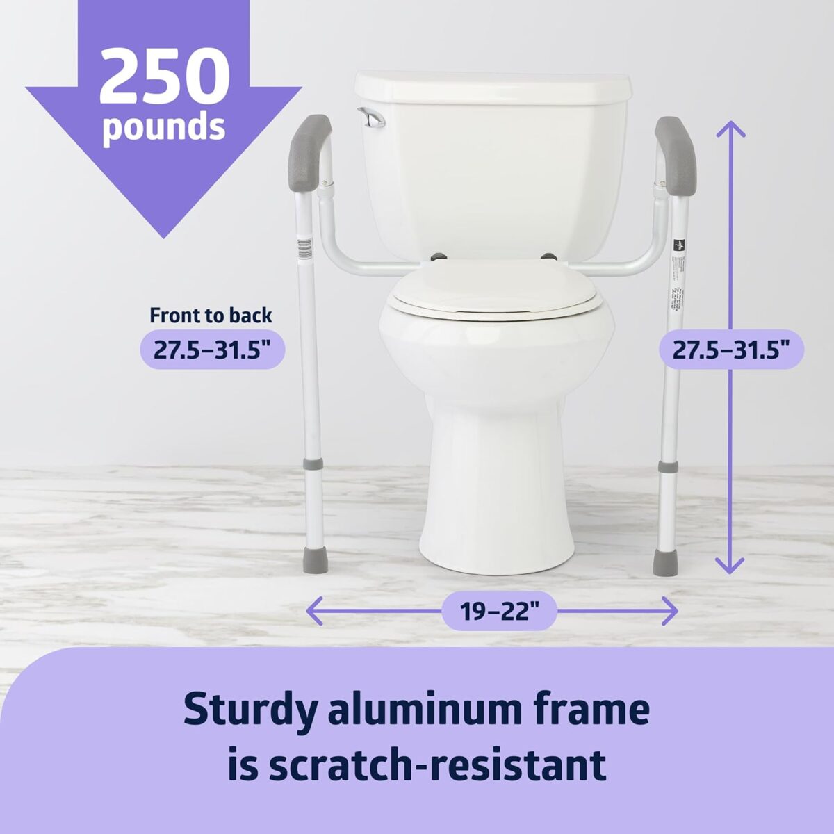 Medline Toilet Safety Rail For Seniors with Easy Installation, Height Adjustable Toilet Safety Frame, Bathroom Assist Rail with Armrests, Bathroom Safety, 250 lb. Weight Capacity - Image 3