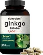 NatureBell Ginkgo Biloba 6,000mg with Panax Ginseng 500mg Per Serving | 300 Capsules – Max Strength Ginko Biloba Extract Supplements - Promotes Memory, Focus, and Brain Health
