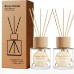Reed Diffuser Set, Binca Vidou Lavender & Vanilla Natural Scent Oil Diffusers with Sticks for Home Office Bathroom Aromatherapy Decor 1.69oz x 2