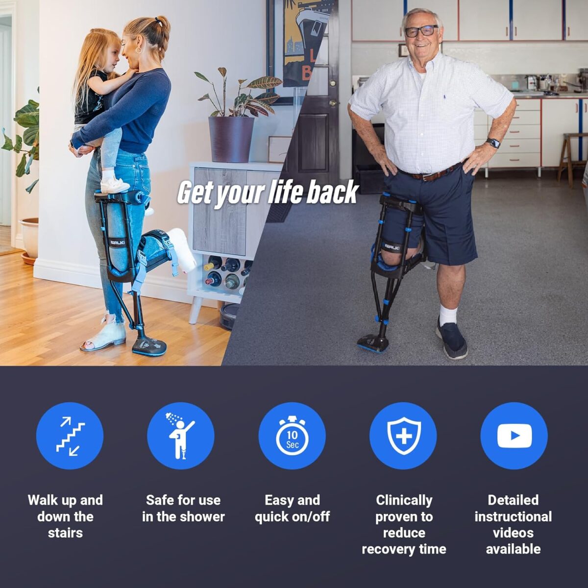 iWALK3.0 – The Original Hands Free Knee Crutch - Alternative to Crutches and Knee Scooters - iWALK Replaces Crutches for Adults - Peg Leg Crutch For Lower Leg Injuries Only - Image 2